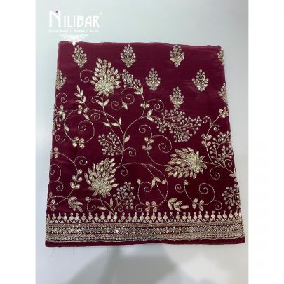 Wine Crepe Embroidered Unstitched Suit