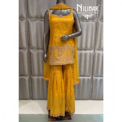 Yellow Silk Short Shirt Paired With Sharara