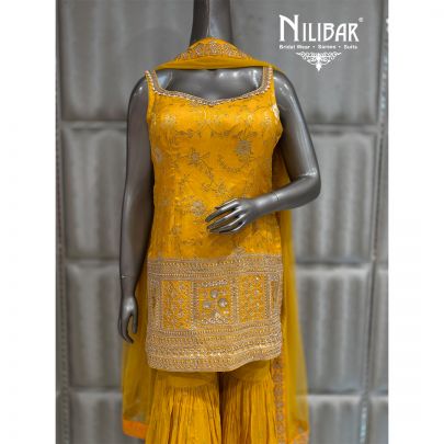 Yellow Silk Short Shirt Paired With Sharara