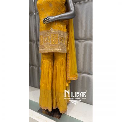 Yellow Silk Short Shirt Paired With Sharara