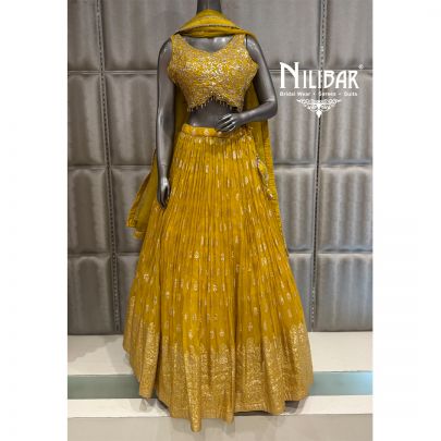 Yellow Georgette & Soft Net Banarasi Lehenga