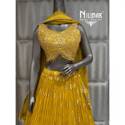 Yellow Georgette & Soft Net Banarasi Lehenga