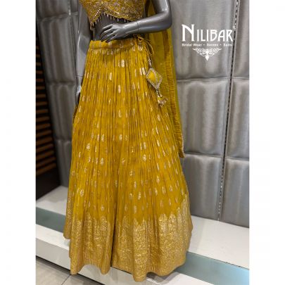Yellow Georgette & Soft Net Banarasi Lehenga