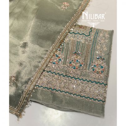 Pastel Green Lamé Tissue Unstitched Suit