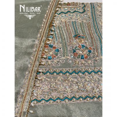 Pastel Green Lamé Tissue Unstitched Suit
