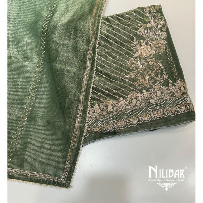 Forest Green Lamé Tissue Unstitched Suit