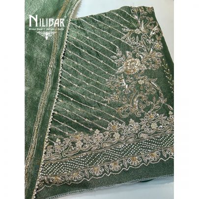 Forest Green Lamé Tissue Unstitched Suit