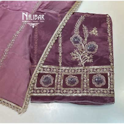 Onion Pink Organza Unstitched Suit