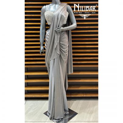 Silver Gray Lycra Drape Saree