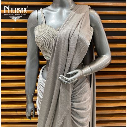 Silver Gray Lycra Drape Saree