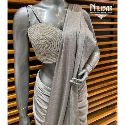 Silver Gray Lycra Drape Saree