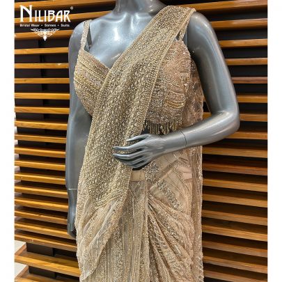 Beige Gold Net Drape Saree