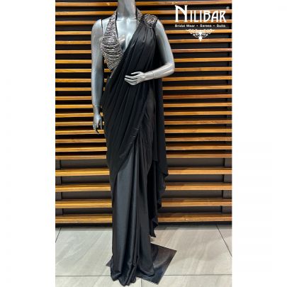 Black Satin Drape Saree