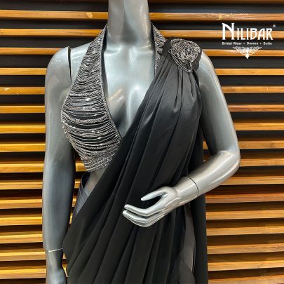 Black Satin Drape Saree