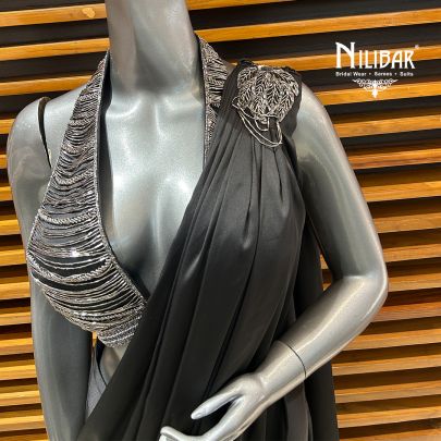 Black Satin Drape Saree