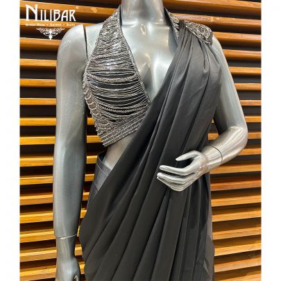 Black Satin Drape Saree