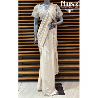 Ivory Georgette Drape Saree