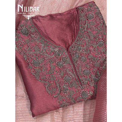 Onion Pink Silk Unstitched Suit Paired With Organza Dupatta