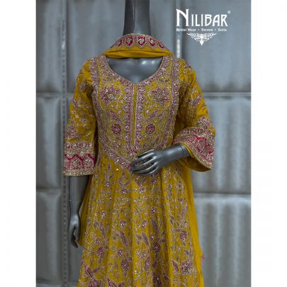 Yellow Silk Organza Top Paired Anarkali Suit