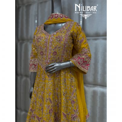 Yellow Silk Organza Top Paired Anarkali Suit