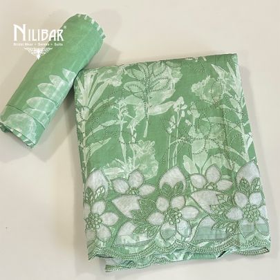 Light Green Cotton Printed Unstitched Suit