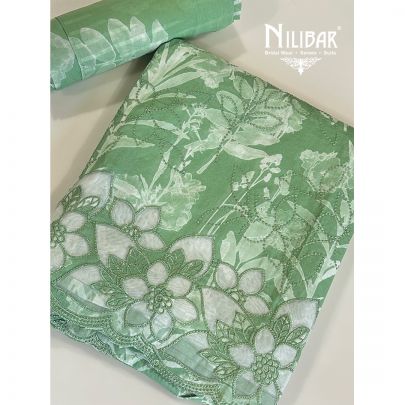 Light Green Cotton Printed Unstitched Suit
