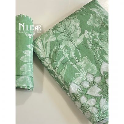 Light Green Cotton Printed Unstitched Suit
