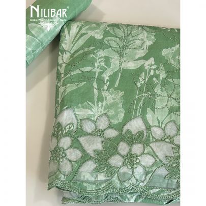Light Green Cotton Printed Unstitched Suit