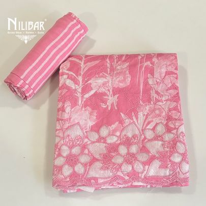 Light Pink Cotton Printed Unstitched Suit