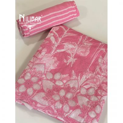Light Pink Cotton Printed Unstitched Suit
