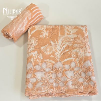 Peach Orange Cotton Printed Unstitched Suit