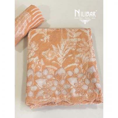 Peach Orange Cotton Printed Unstitched Suit