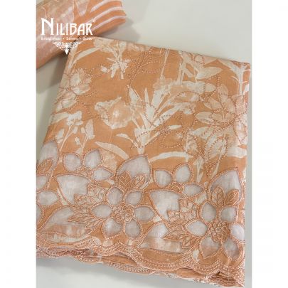 Peach Orange Cotton Printed Unstitched Suit