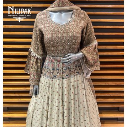 Beige Crepe Printed Anarkali Suit