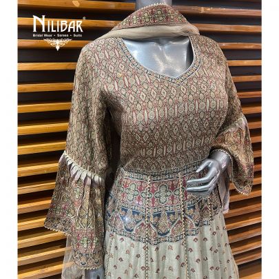 Beige Crepe Printed Anarkali Suit