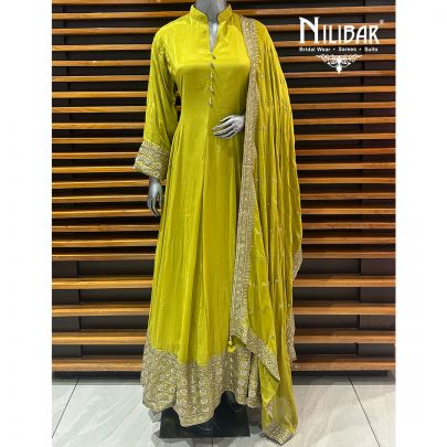 Apple Green Chinon Anarkali Suit