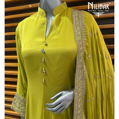 Apple Green Chinon Anarkali Suit