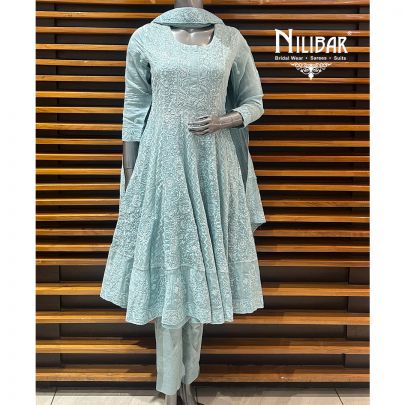 Light Blue Cotton Anarkali Suit