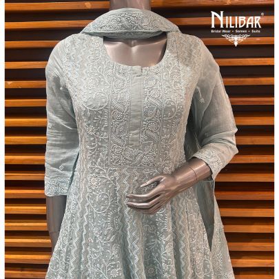 Light Blue Cotton Anarkali Suit