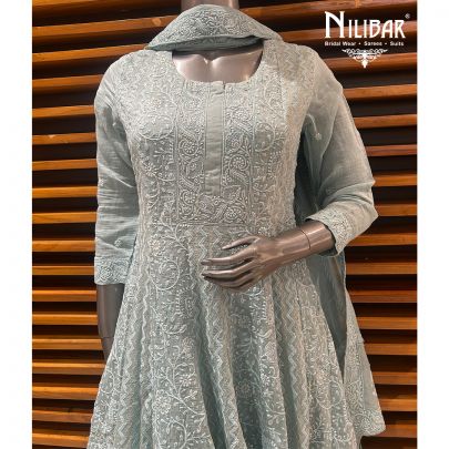 Light Blue Cotton Anarkali Suit