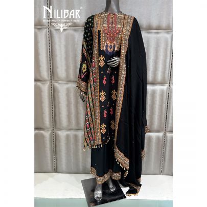 Black Crepe Chinnon Palazzo Suit