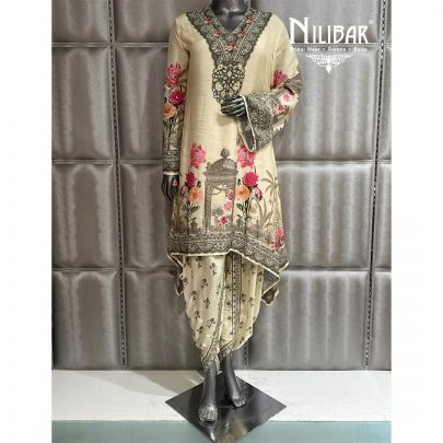 Black & Milky White Crepe Dhoti Suit