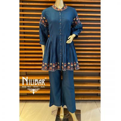 Peacock Cotton Peplum Suit