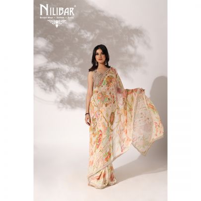 Cream Georgette Saree