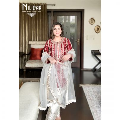 Simran Malik in our Red Silk Readymade Suit