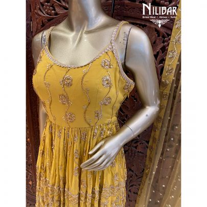 Mango Yellow Georgette and Net Dhoti suit