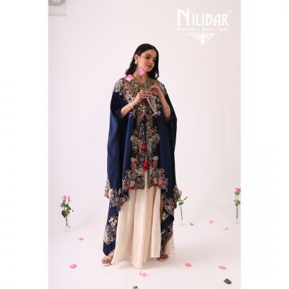 Midnight Blue Silk indo western Co-ord set