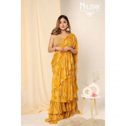 Mustard Georgette Draped Saree