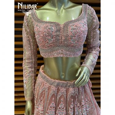 Salmon Pink Net Reception Lehenga