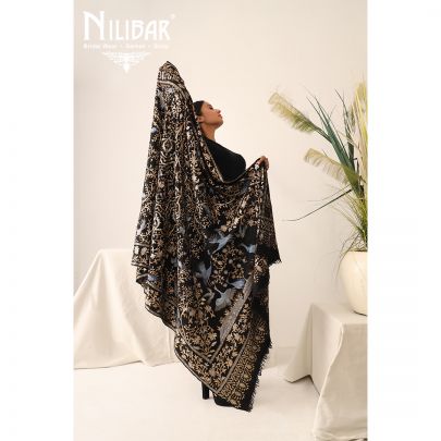 Oil Black Pure Pashmina Shawl